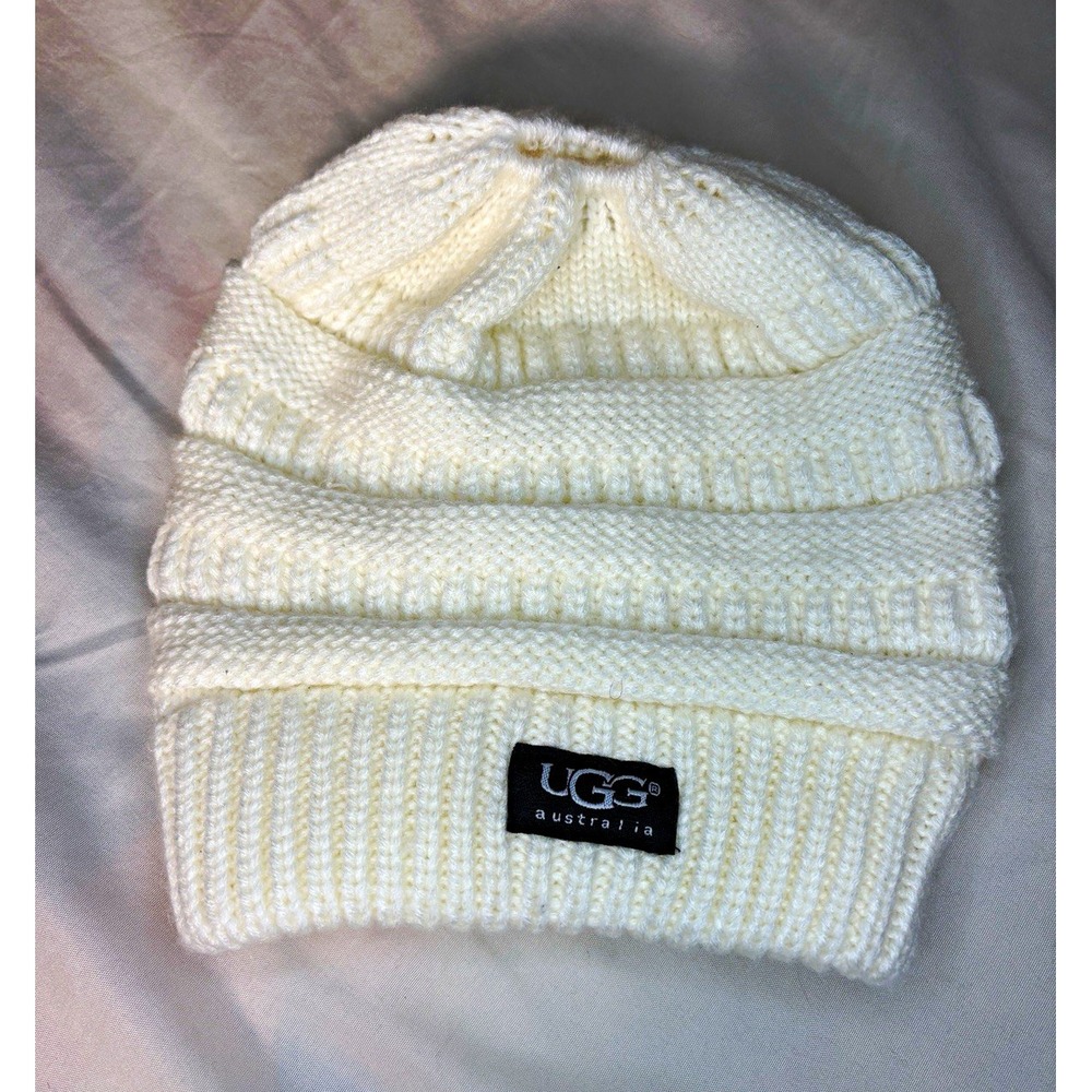 UGG White Adults Ponytail Winter Hat